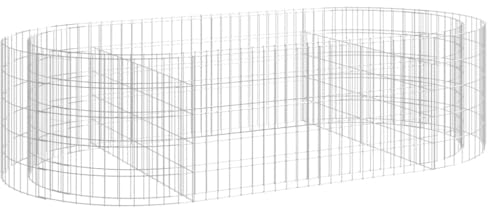 vidaXL Gabion Raised Bed - Galvanised Iron Oval Planter for Garden - Weather-Resistant and Rustproof - Silver coloured, Dimensions: 200x100x50 cm