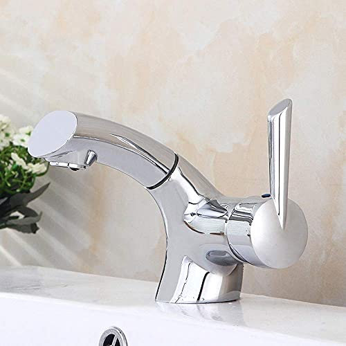 Sink Mixer Tap,Basin Faucet Pump Pull Type Tap Wash Basin Suitable for Hotel Household Rotatable Hot and Cold Water Mixed Type Chrome Section/B Decoration