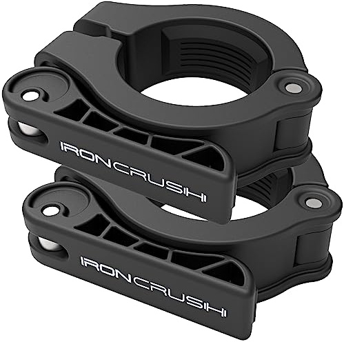 Iron Crush Olympic Barbell Clips - Adjustable & Slim Gym Clamps for Maximum Weight Capacity - Quick Release Barbell Collar Bar Locks for Weight Lifting Fitness Training (Black)