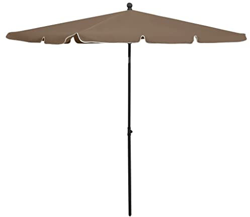 WIFESE Parasol avec mât - Parasol de plage - Résistant aux UV - Inclinable - Pliable - Pour balcon, jardin, terrasse, taupe, 210x140 cm