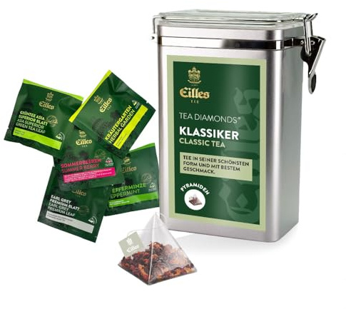 KLASSIKER TEE Premium Aromadose mit 5 Sorten EILLES Tea Diamonds, 15 Portionen gesamt, wiederverschließbare Dose mit Crystal-Deckel