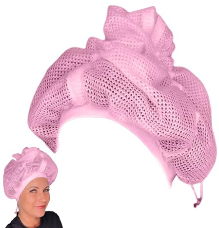 tongfeng Net Plopping Cap | Net Plopping Bonnet | Adjustable Mesh Plop Cap for Drying Curly Hair | Net Plopping Cap for Drying Curly Hair with Drawstring | Reusable Women Hair Net Snoods Pink, rose,