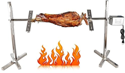 Miuxe Kit Rôtisserie Électrique pour Barbecue, 15W Grande Rôtissoire Automatique Acier Inoxydable Barbecue Operée Rôtissoire Porc Viande avec Moteur Electrique pour Picnic Camping Party BBQ Carnival