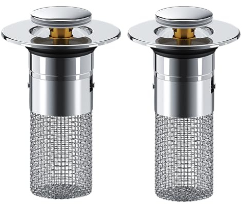 Pop up Abflussstopfen Universal Stöpsel mit Haarsieb und Anti Clogging Sieb - 2pcs für Waschbecken, Spüle und Bad