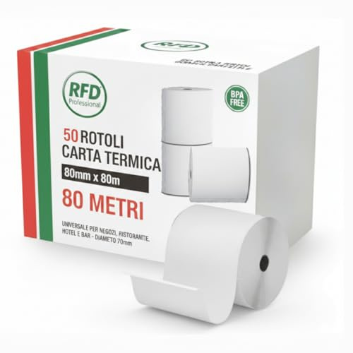 50 Rotoli Carta Termica 80x80x12mm Professionali (80 Metri) | BPA Free & Omologati | Per Registratore di Cassa RT, Stampante Fiscale, Epson, Custom e POS