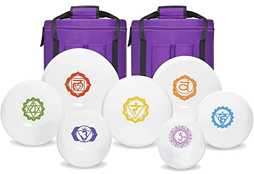 YUCHUAN Juego De Cuencos De Cristal De Cuarzo De 7-12 Pulgadas, con Estuche De Transporte, Mazo De Goma, Palo, Marca De Chakra, For Curación con Sonido, Meditación Y Yoga