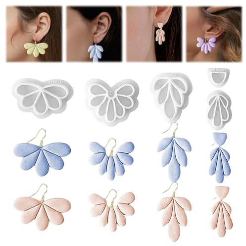 NATOSU Lot de 4 Boucles d'oreille en forme de pétale en argile polymère, formes de fleurs mélangées, ensemble de création de boucles d'oreille en forme de fleur