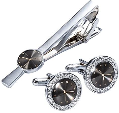 Sliver Wtach Manschettenknöpfe, Krawattenklammer for Krawattennadel, Geschenk for Herren, klassisches Muster, Krawattennadel, Manschettenknöpfe, Krawattenklammer-Set (A,)