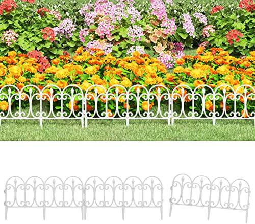 ZEYUAN Rasenkanten 17 STK Beetumrandungen, Beeteinfassung, Grabumrandung, Zaun Garten, Beetabgrenzung, Beetzaun, Weiß 10 m PP