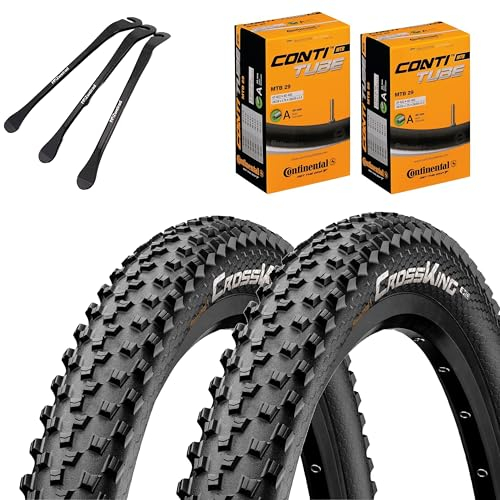2X Continental Cross King Wire Fahrradreifen MTB Schwarz 29 x 2,30 (58-622) + Schlauch wählbar und MSZweirad Reifenheber (AV Schlauch, 29 x 2,30 Zoll (58-622))