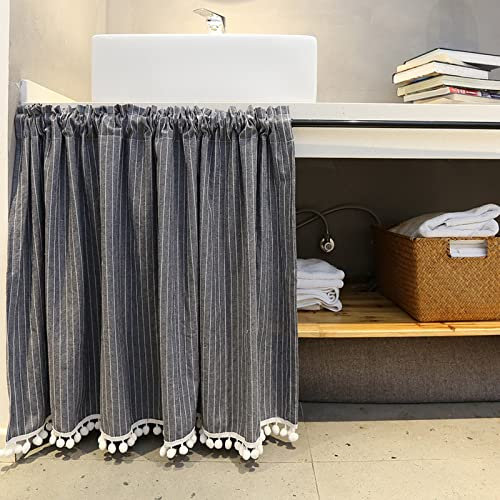 A.Monamour Tenda Corta per Finestra Piccola Stile Rustico Cotone Lino Opaco Rigato Strisce Grigio Tendina Tenda da Cucina Bistrot Caffè Mezza Tenda Mantovana Tenda a Vetro Tenda a Pannello Tenda Porta