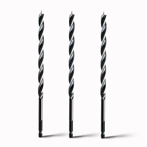 hsawbit Wood Drill Bits, 3pcs x 10mm x 230mm Auger Drill Bit Extra Long | Hex Shank Big Drill Bits Wood Plastic, Drywall Woodworking Large Hole Drill Bit