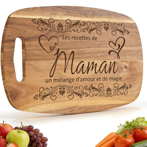 tiosggd Cadeau Maman, Planche à Découper en Bois Gravée, Cadeau Fete des Meres Pour Maman, Idée Cadeau Anniversaire Pour Maman de la Part de Son Fils, Fille, Convient Pour Cuisine, Fête, Anniversaire
