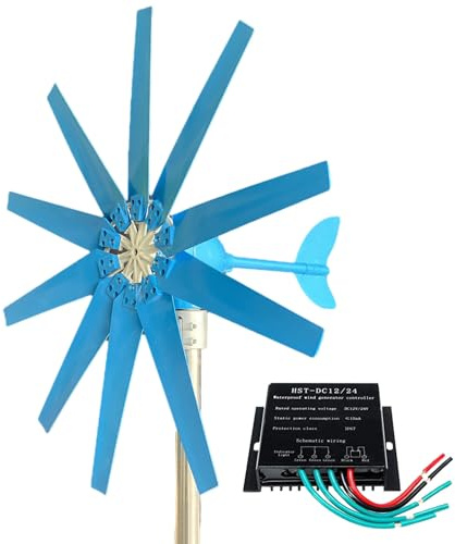 Eastnmythet Aerogenerador de Levitación Magnética para El Hogar, 12000W, Color Azul, 10 Aspas, Baja Velocidad, con Controlador, Generador de Imán Permanente de CA Trifásico,220V