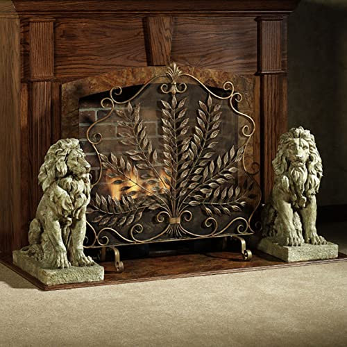 Generisch Kleiner Kaminschirm 85×85cm, Kaminschirm aus antiker Bronze im Vintage-Stil für Herd/Flammenofen, Einzelplatte mit Stützfüßen