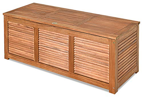 TANGZON Wooden Garden Storage Box, Solid Acacia Wood Deck Box with Lid, Outdoor Cushion Pillow Blanket Storage Bench Chest Container for Patio Balcony Yard (114 x 45 x 45cm)