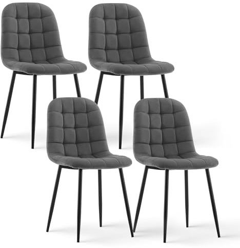 CLIPOP Samt Esszimmerstühle 4er Set, Küchenstühle Polsterstuhl Wohnzimmerstuhl, Sitzfläche mit Rückenlehne und Metallbeine (Samt Grau, 4er Set)