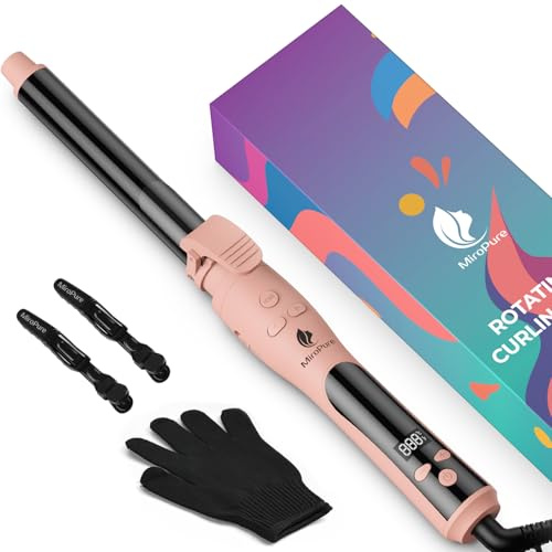 MiroPure Self Rotating Curling Iron, 1 Inch Ionic Hair Curler, Automatic Curling Wand with Longer Barrel for Waves and Curls, Unique Button to Enable/Distable Rotation