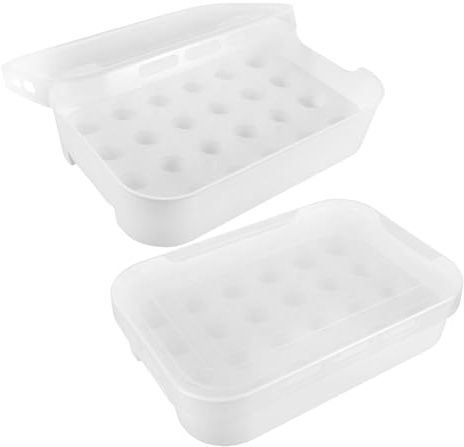 NUOBESTY Contenitore per Uova da Frigorifero, Portauova in Pp Bianco, 2 Pezzi, Impilabile e Multilivello, per Mantenere le Uova Fresche in Cucina e Freezer