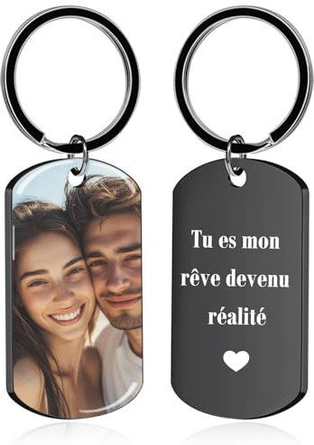 Porte Clef Personnalisable avec Photo et Texte Double Face Porte Clé Personnalisé Idée Cadeau pour Homme Femme Couple ou Famille