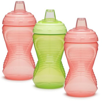 Munchkin Mighty Grip Cups | Trainer Toddler & Baby Bottle| BPA Free | Non Spill |Leakproof | Baby Weaning Cup from 9+ Months | Toddler Bottle 10oz/296ml| 3 Pack | Pink & Green