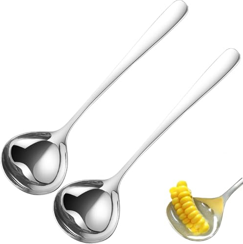 Heyumybit Louche Cuisine,2 Pièces Louche à Soupe 20,5cm Petite Inox,Cuillère de Service,Cuillère à Soupe Inox pour Buffet Restaurants Parti,Lavables au Lave-Vaisselle