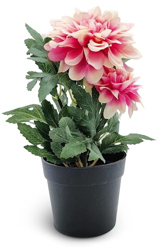 Acihety Dalias artificiales en maceta, flores artificiales realistas como reales, plantas artificiales de fácil cuidado para balcón, sala de estar e ideas de regalo, 25 cm de alto, decoración de