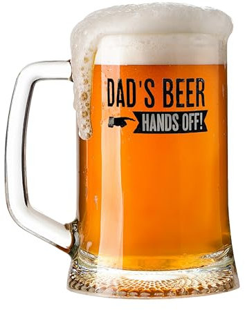Topline Beer Tankard Pint Glass Gifts for Men - Fathers Day ''Dad's Beers Hands Off!'' Lager IPA Craft Beer Dad Mug. Great for Fathers Day, Birthday Gift for Men, Food Hampers, Christmas Gifts