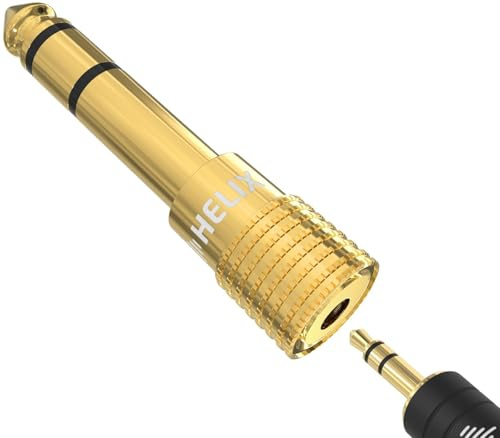 Helix Five Headphone Adapter – 3.5mm to 6.35mm Audio Jack Converter - 1/4 Inch Stereo Jack Plug - Gold-Plated 3.5 to 1/4 Adapter for Headphones, Amps, Mixers, Instruments, Aux, Phono (Single)