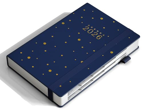 KaKa Dragon Kalender 2026 Terminplaner, Buchkalender Agenda, Deutsches Tagebuch Planer A5 Terminplaner 1 Tag 1 Seite mit Monatsregistern, (416 Seiten) Hardcover (Blue)