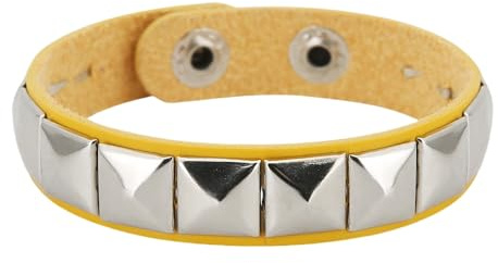 HUIANGLIYG Pulsera de Cuero con Tachuelas para Hombres y Mujeres, Ajustable, Clásica, Hecha A Mano, con Hebilla de Eslabones, Estilo Punk Rock, Gargantilla, Regalo para Adolescentes, Color Amarillo