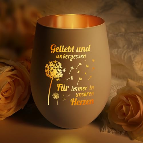 Trauergeschenk Trauerlicht Windlicht mit Gravur-Für Immer in unserem Herzen | Trauerkerze, Grab Deko, Trauer Geschenke, Trauerlicht, Trauergeschenke für Hinterbliebene, Trost Geschenke Trauer - Weiß