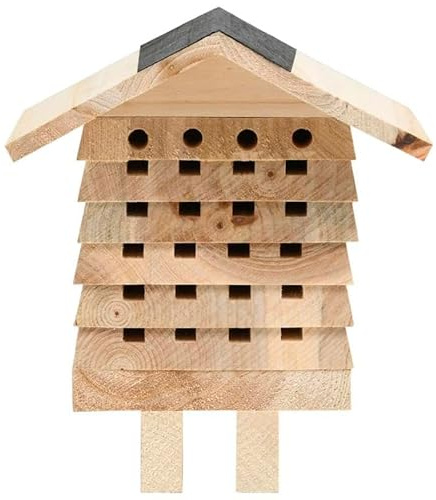 Bihotell av massiv gran 22 x 20 x 20 cm – naturlig livsmiljö för vilda bin – hållbar och väderbeständig – perfekt för trädgård, balkong eller terrass