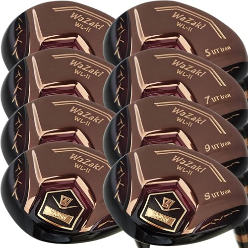 Japan WaZaki - Juego de palos de golf híbridos USGA R A Rules, acabado de cobre, 4-SW, con cubiertas, modelo WLIIS, flexible regular para hombre, eje de grafito de 65 g, longitud estándar, paquete de