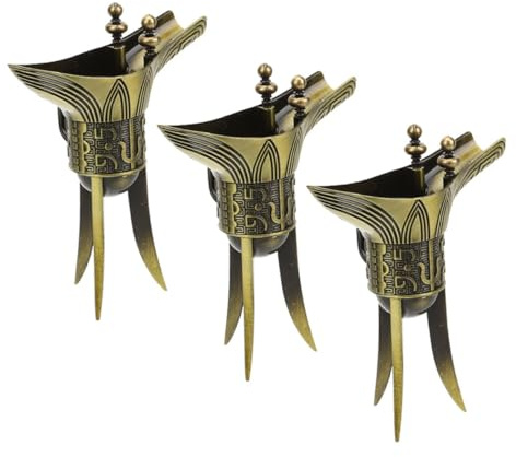 Toyvian 3 pezzi Bicchieri da Vino Stile Antico Cinese in Rame Tazze Retro per Liquori e Vodka Decorazione Ufficio e Regalo Vintage