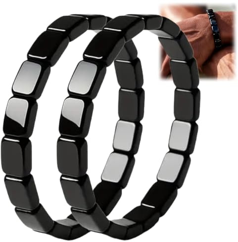 Xunzhi Lot de 2 bracelets magnétiques en hématite pour homme, perles réglables de qualité supérieure et bracelet magnétique en cuivre pour plus de force, cadeau pour papa, mari, petit ami