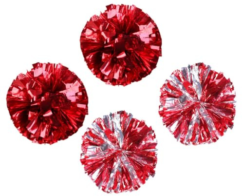 ULTECHNOVO 4 pièces Pompons de Cheerleading Rouges et Argentés pour Événements Sportifs Accessoires pour Pom-Pom et Équipes de Danse