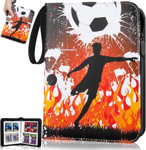 Abiemuce Fußball Karten Sammelalbum mit Reißverschluss und Griffschlaufe | 50 Seiten 400 Tasch Tragbar Wasserdicht Fußball Sammelalbum, Sammelkarten Album mit Allen Arten von Karten-Geschenk für Fans