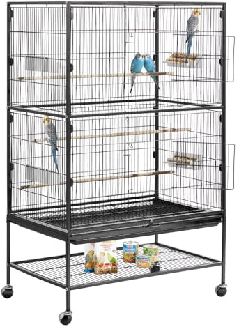 VEVOR Vogelkäfig, 800x520x1320 mm, Vogelvoliere aus Schmiedeeisen mit Sitzstangen, Schale & Kunststofffutternäpfen, Rollen, Vogelhaus für Papageien, Blaumeisen, Nymphensittiche & Kanarienvögel