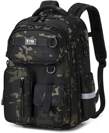 Amythe Schulrucksack Jungen Ergonomisch mit Reflektoren, Camouflage | Schulranzen Kinder für Grundschule 2.-5. Klasse, Rucksack Wasserdicht Leicht für Jungs 8-12 Jahre, Ideal für Schule Reise