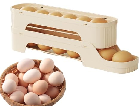 Automatic Egg Dispenser for Refrigerator, Egg Holder with Rolling Function ( ), Narrow Egg for the Fridge Door, Space-Saving Egg Box without Lid (2/3/4 Levels)