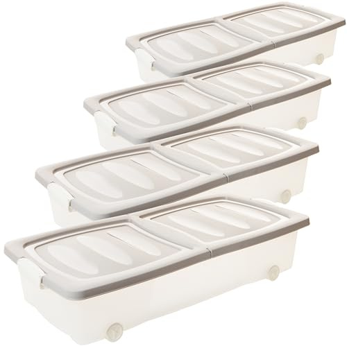 LIVINJA Unterbettkommode mit Rollen - 4er-Set transparente Unterbett Aufbewahrungsboxen 32L (80x40x17cm) geteilter Deckel Clip-Verschlüsse Made in EU Sand