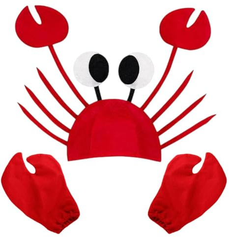 GXAHSOL Red Crab Costume Accessory Set, Includes Novelty Hat and Matching Claws Gloves, Perfect for Halloween, Masquerade Parties, Fun Themed Events, Adults