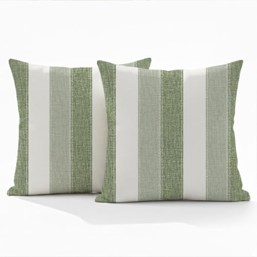 ViaElayu Kissenbezug 45x45 Gestreift Muster Salbeigrün Kissenhüllen Dekokissen Kissenbezüge Moderne Dekorative Kissen Vintage Sofa Kissenhülle für Wohnzimmer Couch Outdoor Waschbar Bezug 2er Set