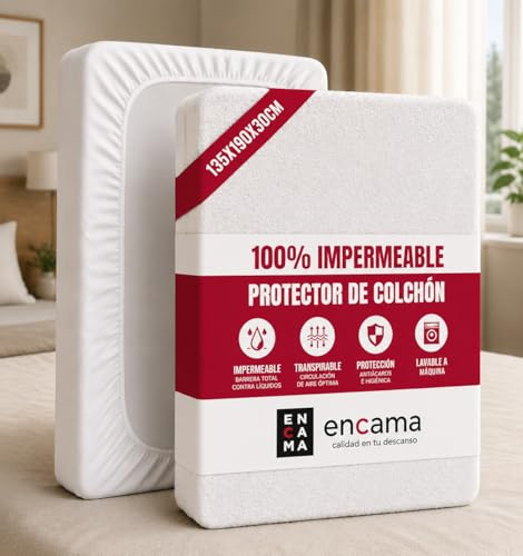 Protector de Colchón Impermeable de Rizo – Transpirable, Ajustable – Protección Total contra Líquidos, Sudor y Manchas – Color Blanco – Fabricado en España (135x190/200 cm)