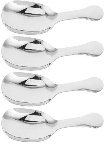 CORHAD Set 4pezzi Cucchiaini da Caffè in Metallo Acciaio Inossidabile Manico Corto, Cucchiaio Compatto Argento per Zucchero Polvere e Gelato in Cucina, per Vacanze Estive