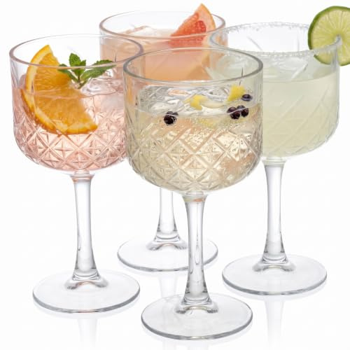 Queensway Home & Dining 500ml Vintage Cut Glass Gin Wine Goblets Set | Perfect for cocktails, spritzers, mocktails, iced drinks, desserts, and entertaining family or guests