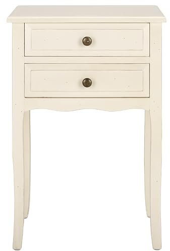 SAFAVIEH Home Collection – Lori White Birch End Table with Two Storage Drawers, French Farmhouse Accent Table, Scalloped Apron Design, Fully Assembled (AMH6576A)