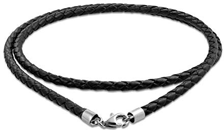 Bling Jewelry Unisex Genuine Brown Black Leather Braided Rope Weave Necklace Pendant Cord For Women Teens Men .925 Sterling Silver 14 16 18 20 24 Inch Length