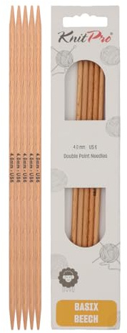 KnitPro Basix Birch Strumpfstricknadeln 5-Stücke, 20 cm Länge x 4.00 mm Stärke, Braun
